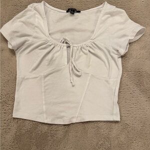 Ambiance White Gathered Tie-Front Blouse